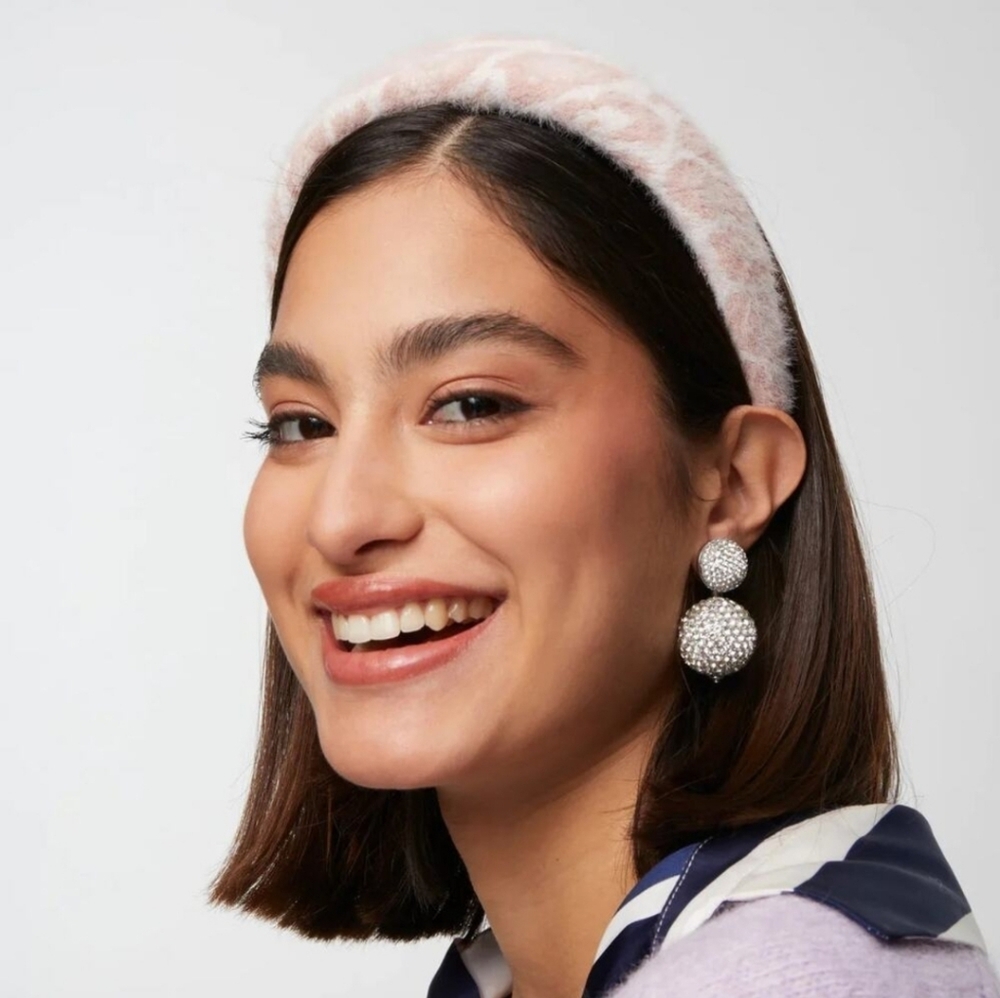 NEW Lele Sadoughi Leopard Knit Alice Gold-Tone Charm Headband Pink Leopard